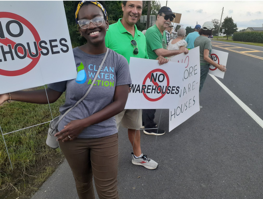 No Warehouses protest in New Jersey with Tolani Taylor from Clean Water Action and other community members