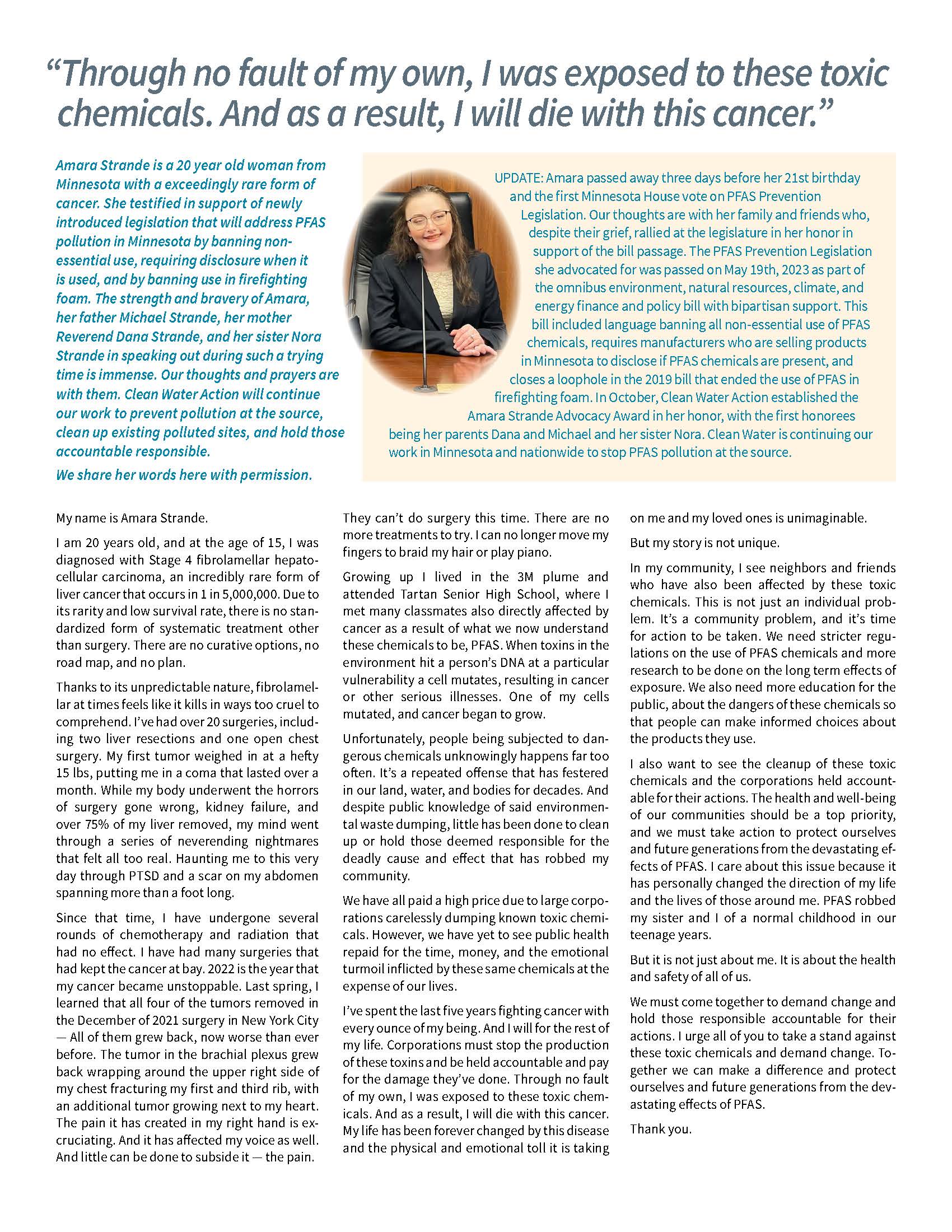 Page 1: Minnesota 2023 PFAS Prevention Package: Amara's Law