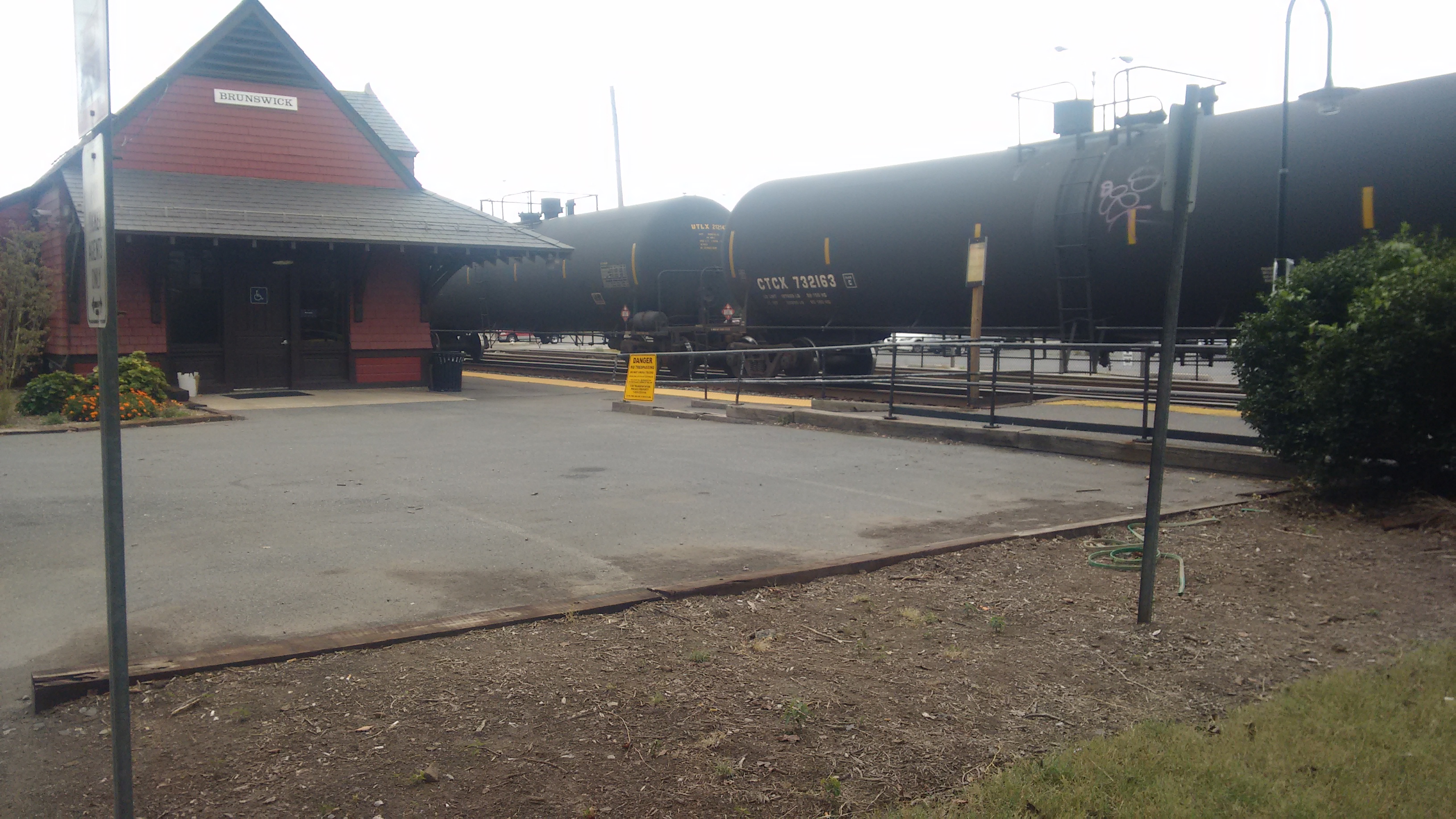 This train is en route through Frederick County to reach Baltimore. Tank cars travel on train tracks through Brunswick, MD