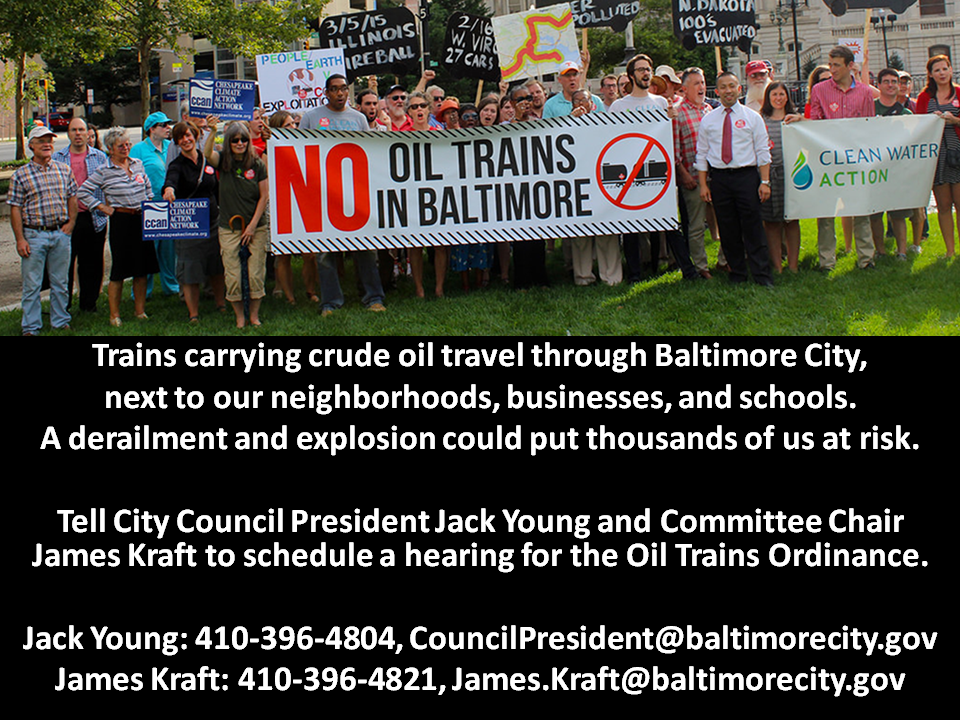 Oil train rally in Baltimore. Call Council President James Kraft Today! Oil train rally in Baltimore. Call Council President James Kraft Today!