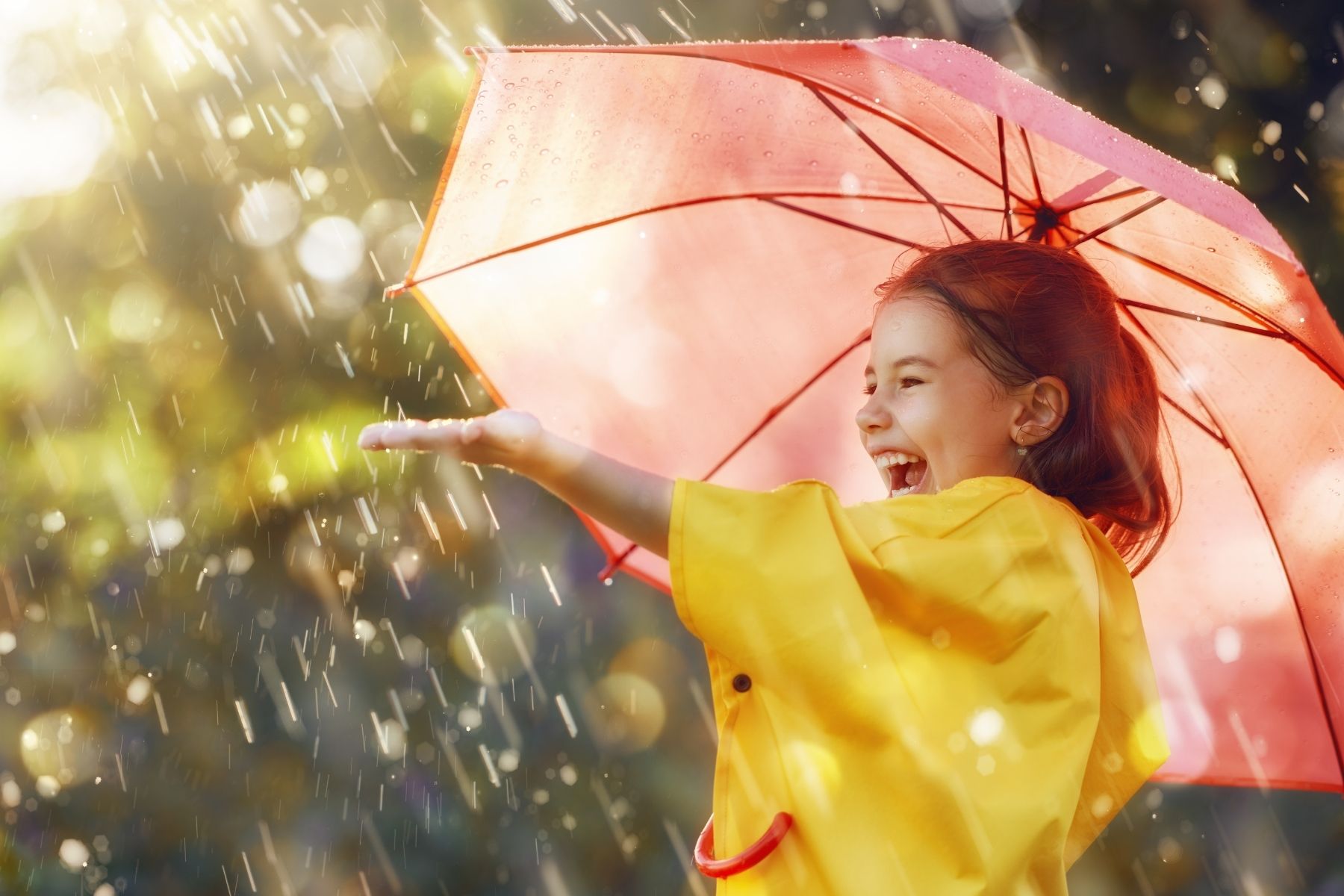 Photo of girl laughing under an umbrella in the rain Photo of girl laughing under an umbrella in the rain