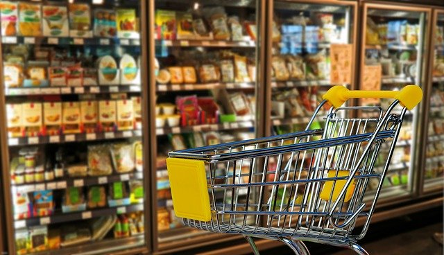 shopping cart in grocery store shopping cart in grocery store