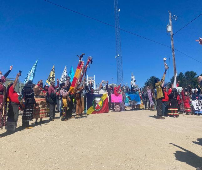 2021 Shut Down Line 5 Rally, Mackinaw City. Photo: Audrey Gerard Protest of Michigan and Great Lakes Tribal Members outside Enbridge
