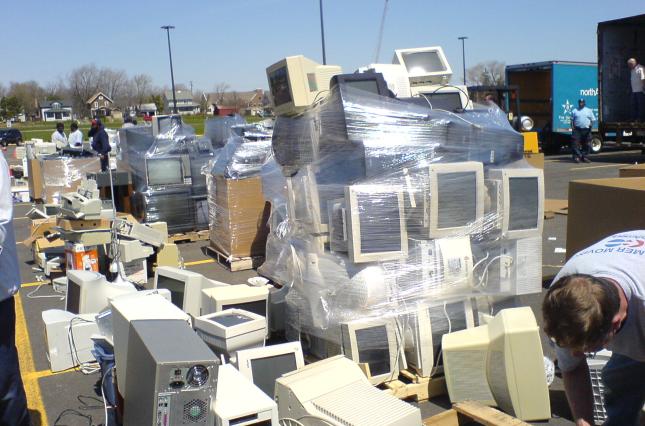 Pile of electronics for ewaste recycling